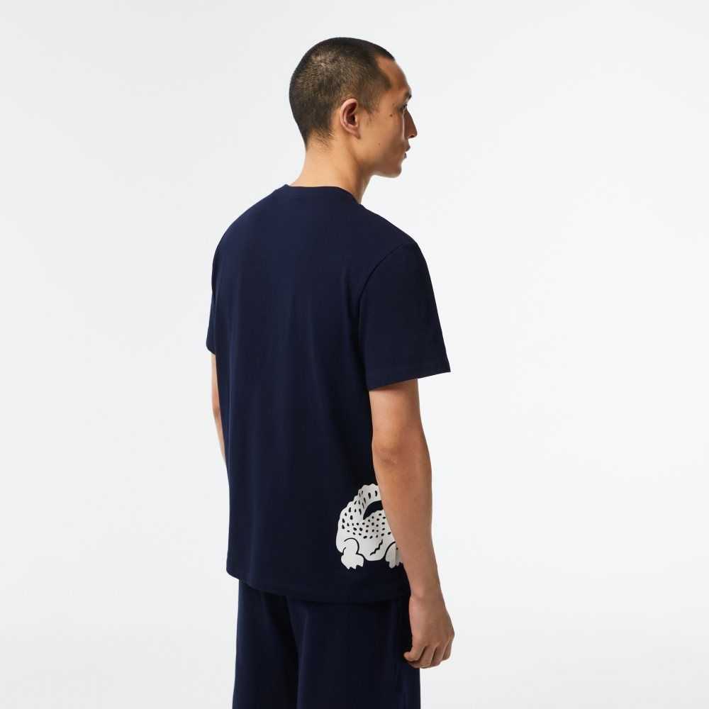 Lacoste Cotton Jersey Contrast Print T-Shirt Navy Blue / White | CPH-804536