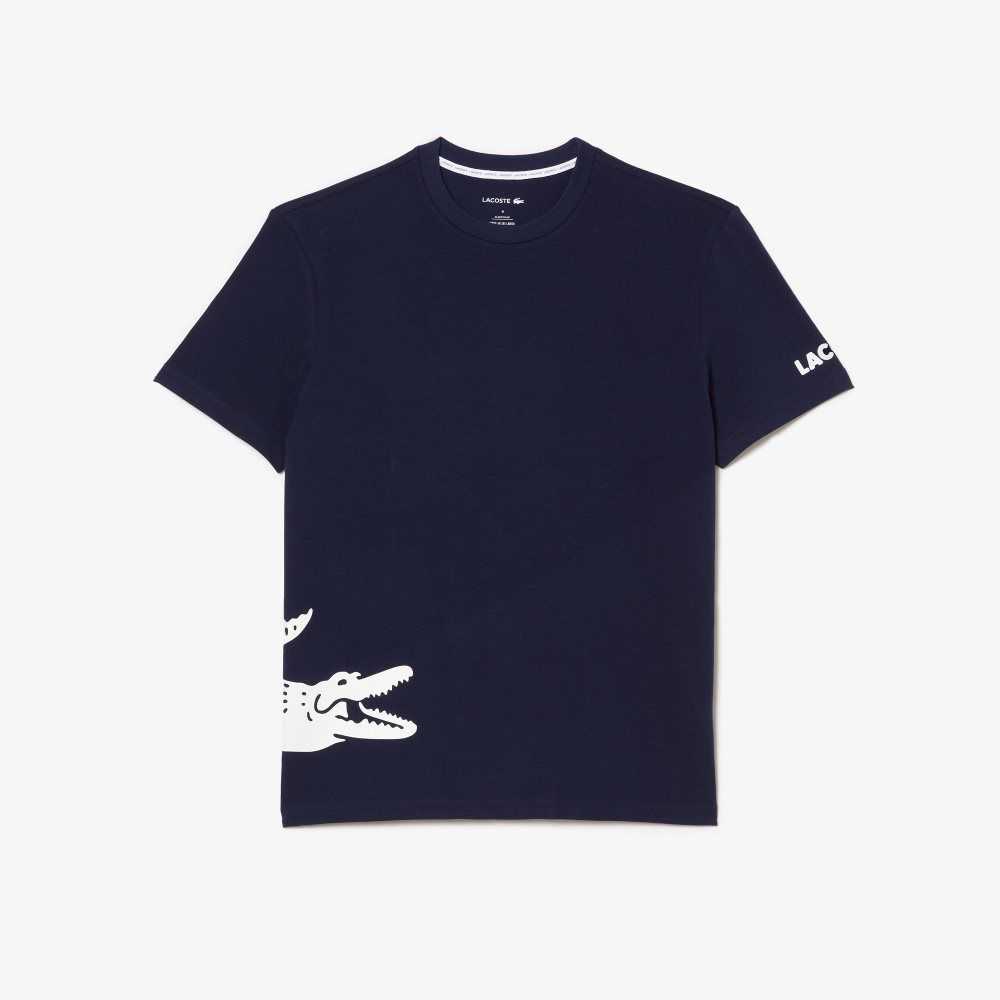 Lacoste Cotton Jersey Contrast Print T-Shirt Navy Blue / White | CPH-804536