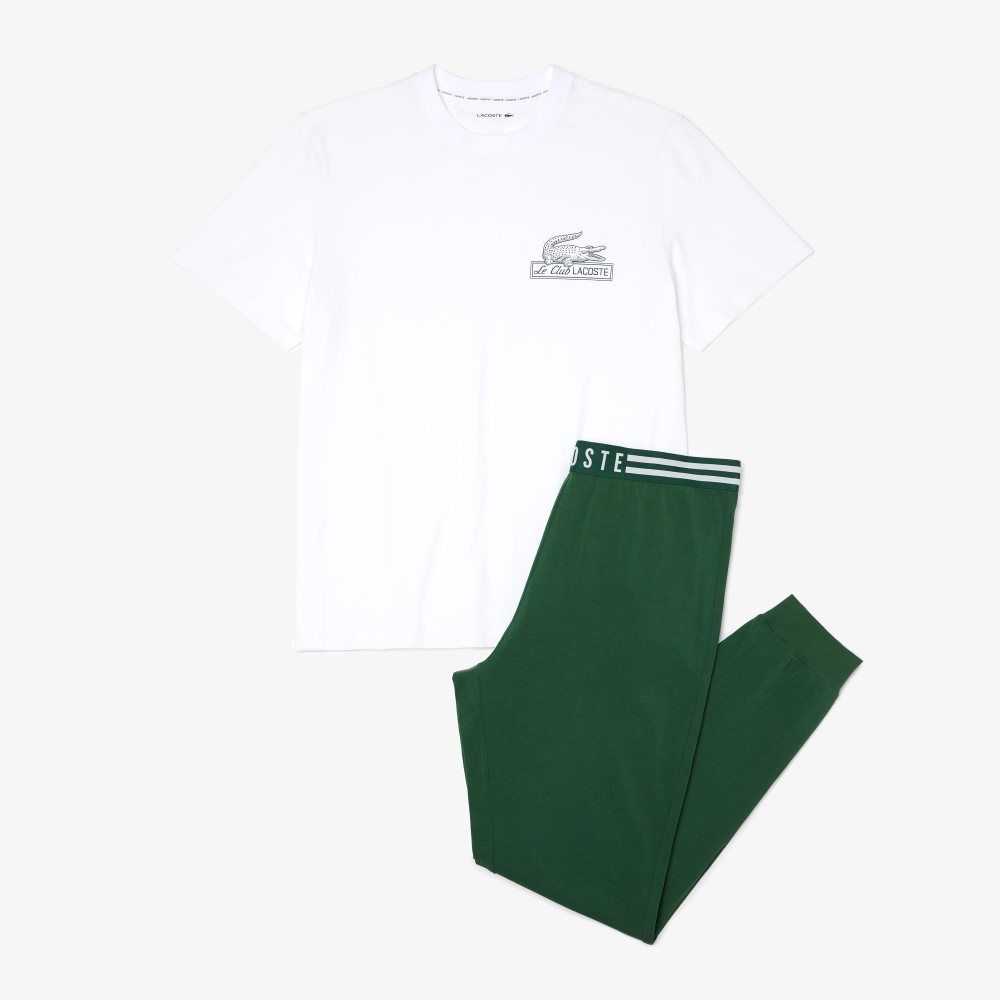 Lacoste Cotton Jersey Pajama Set White / Green | JSG-083914