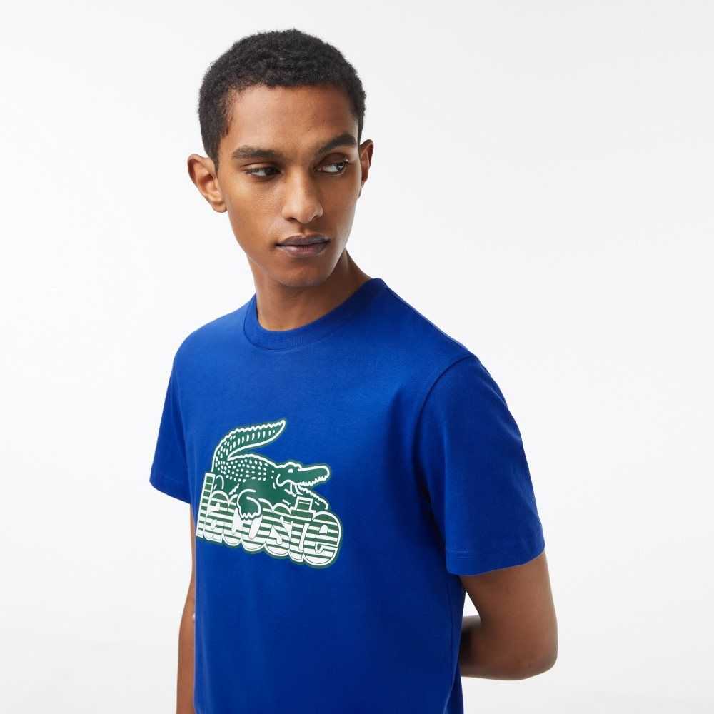 Lacoste Cotton Jersey Print T-Shirt Blue | EOZ-305812