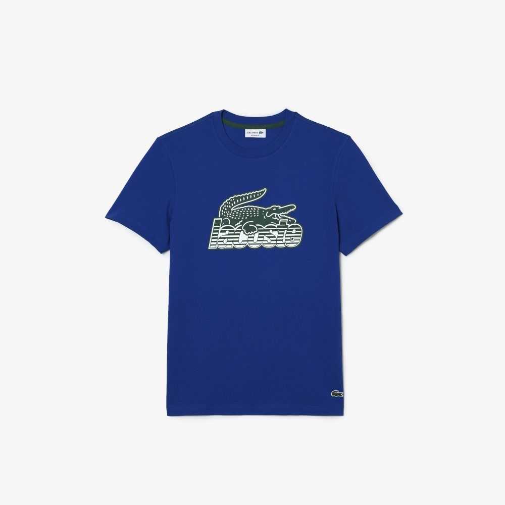 Lacoste Cotton Jersey Print T-Shirt Blue | EOZ-305812