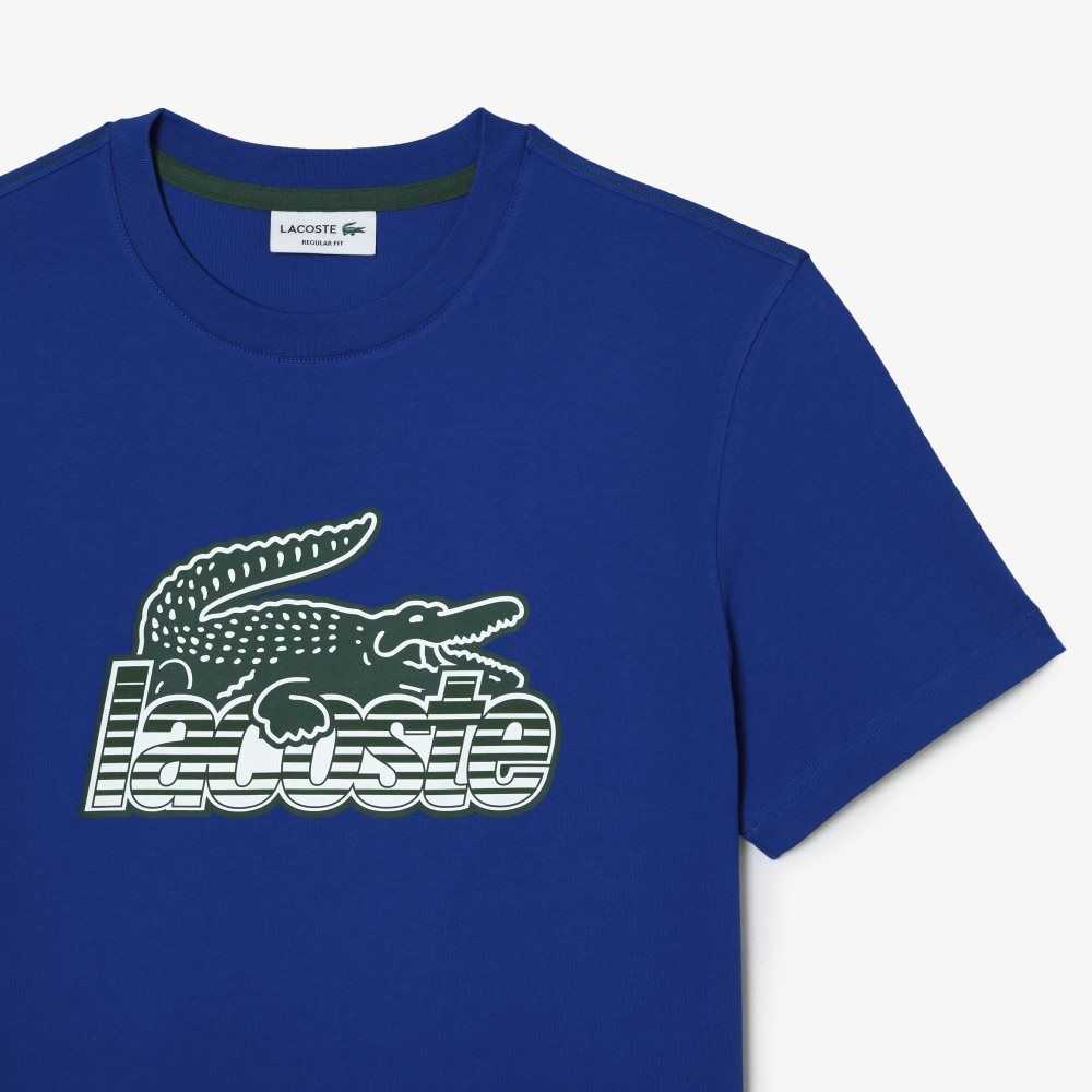 Lacoste Cotton Jersey Print T-Shirt Blue | EOZ-305812