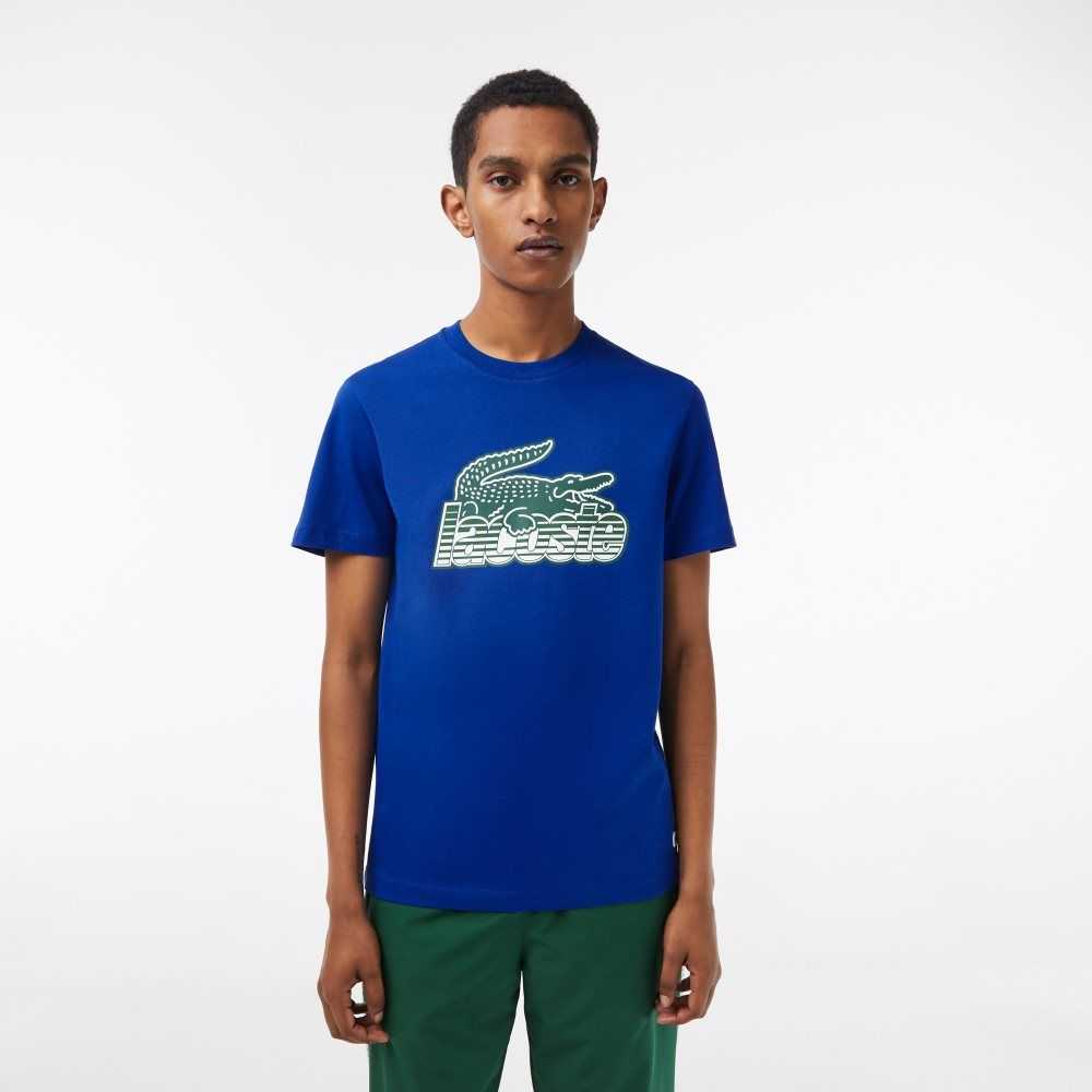 Lacoste Cotton Jersey Print T-Shirt Blue | EOZ-305812