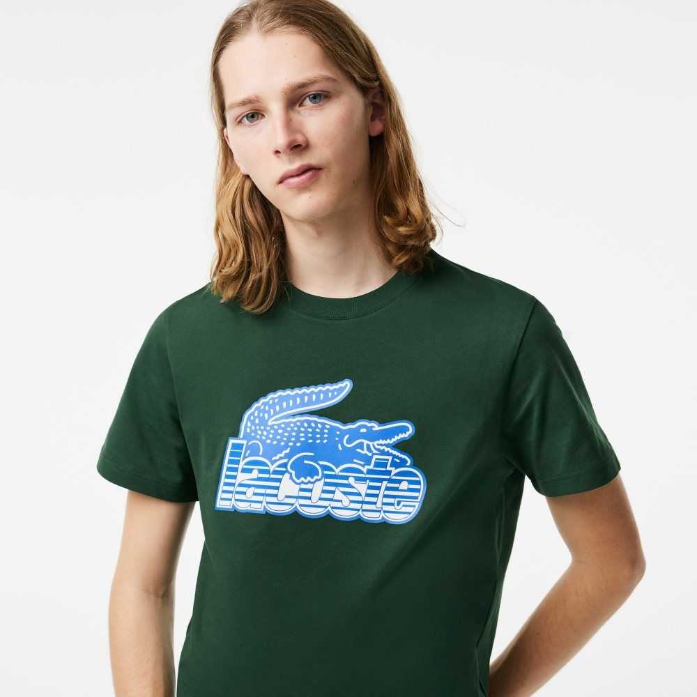 Lacoste Cotton Jersey Print T-Shirt Green | FEA-761395