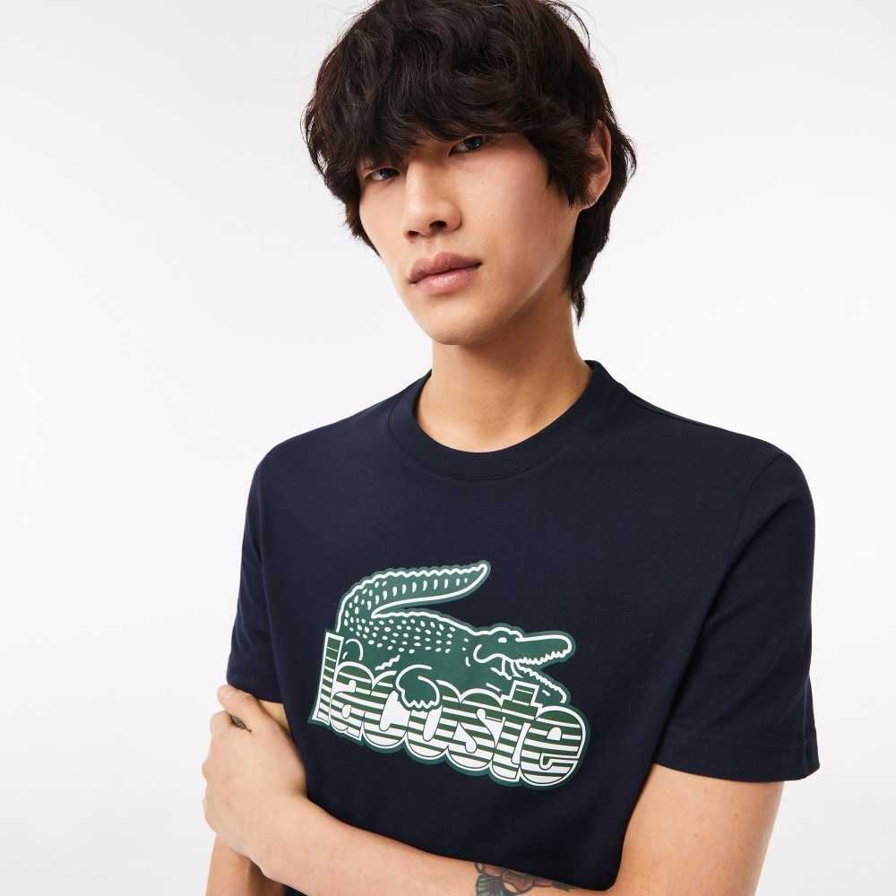 Lacoste Cotton Jersey Print T-Shirt Navy Blue | HFQ-429583