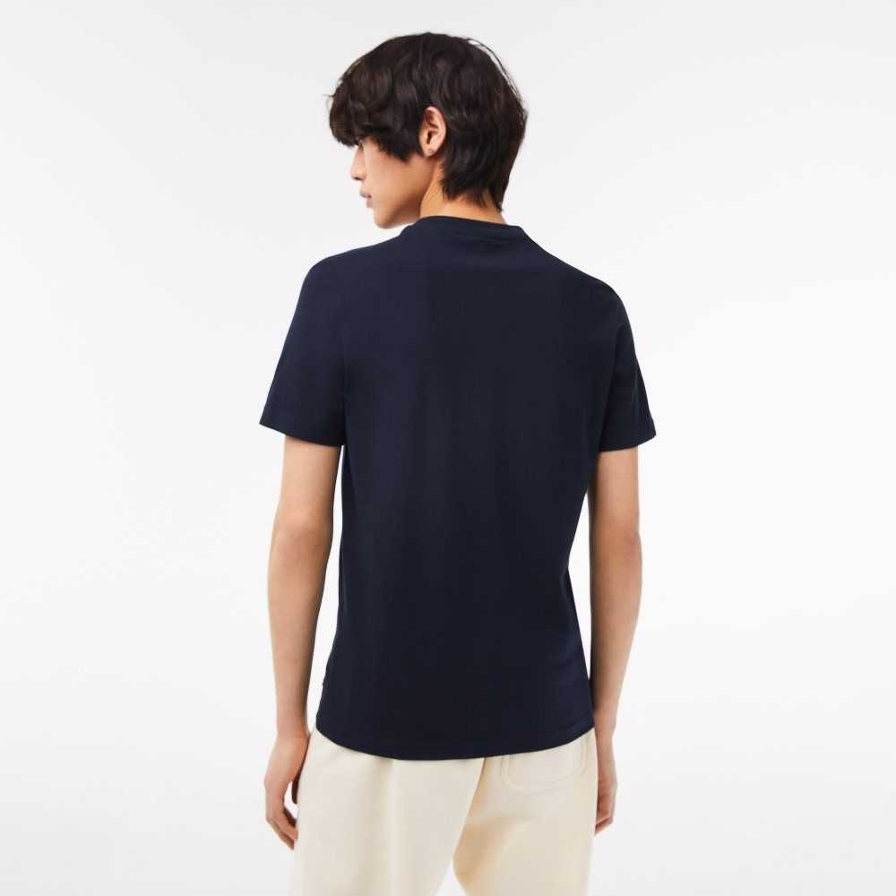 Lacoste Cotton Jersey Print T-Shirt Navy Blue | HFQ-429583