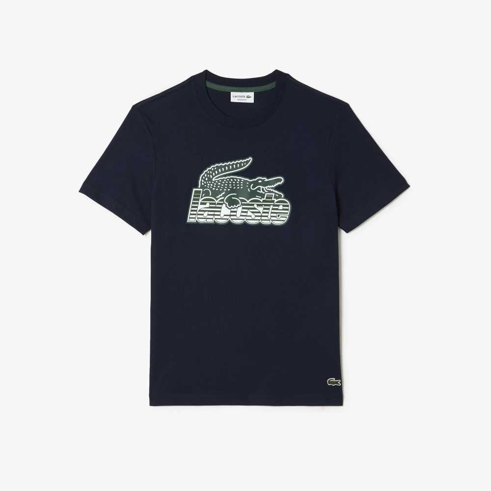 Lacoste Cotton Jersey Print T-Shirt Navy Blue | HFQ-429583