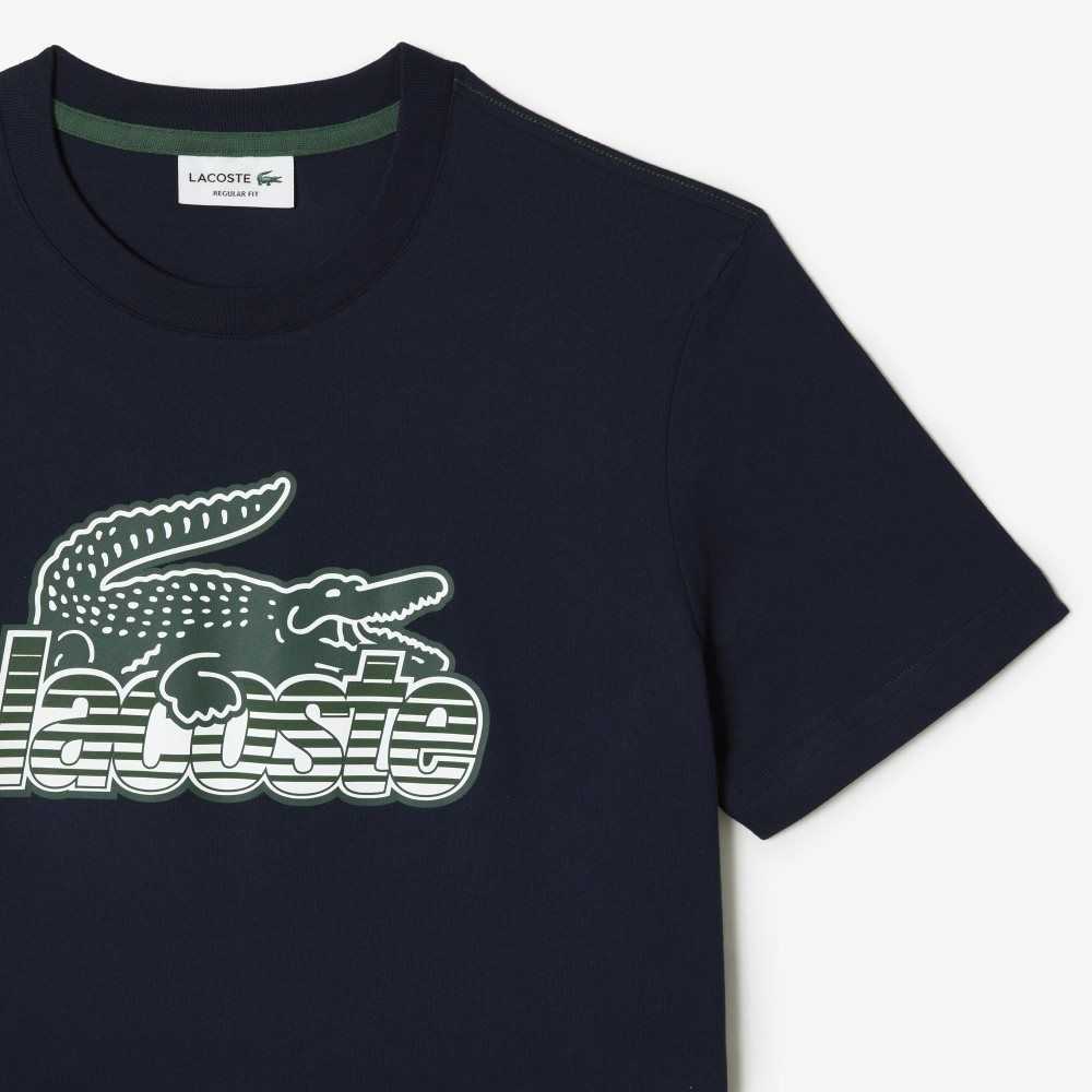 Lacoste Cotton Jersey Print T-Shirt Navy Blue | HFQ-429583