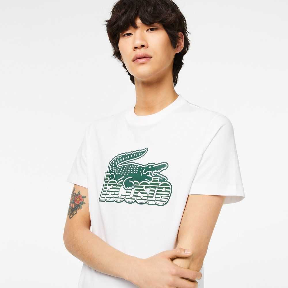 Lacoste Cotton Jersey Print T-Shirt White | ZSX-048596