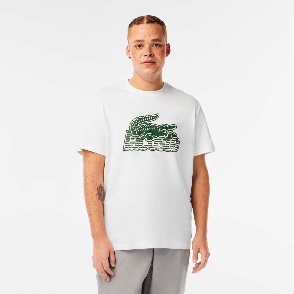 Lacoste Cotton Jersey Print T-Shirt White | ZSX-048596