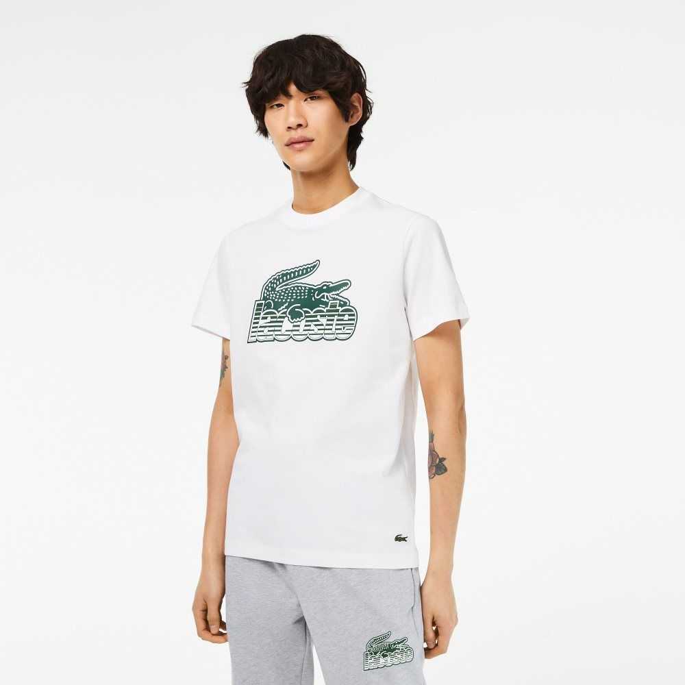 Lacoste Cotton Jersey Print T-Shirt White | ZSX-048596