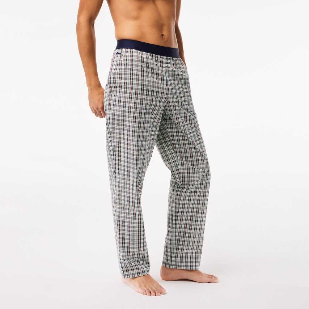 Lacoste Cotton Poplin Check Print Pajama Pants Green / Navy Blue / Orange / Yellow | PRN-527608