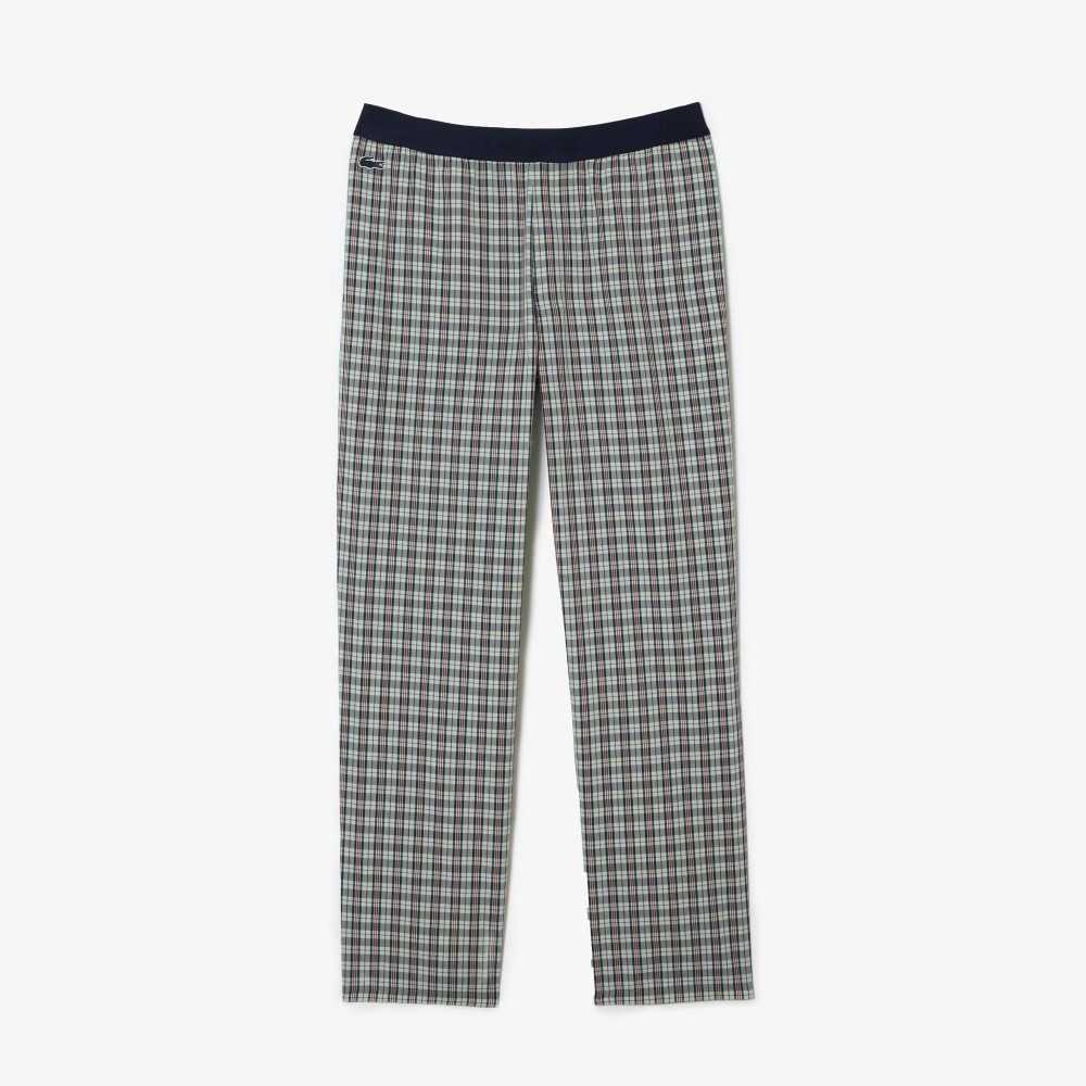 Lacoste Cotton Poplin Check Print Pajama Pants Green / Navy Blue / Orange / Yellow | PRN-527608