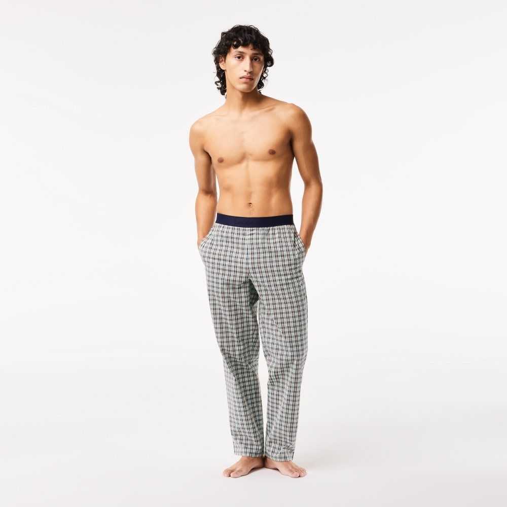 Lacoste Cotton Poplin Check Print Pajama Pants Green / Navy Blue / Orange / Yellow | PRN-527608