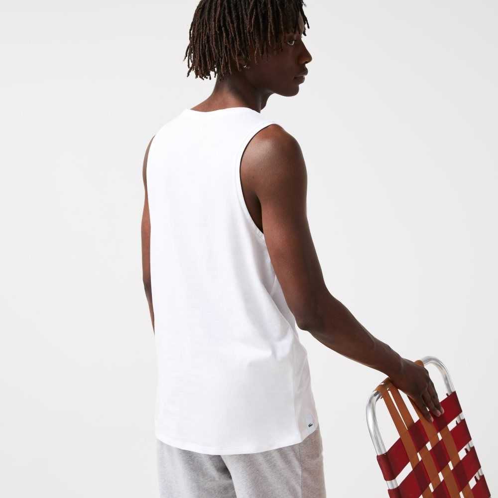 Lacoste Cotton Tank Top 3-Pack White | TCS-350179