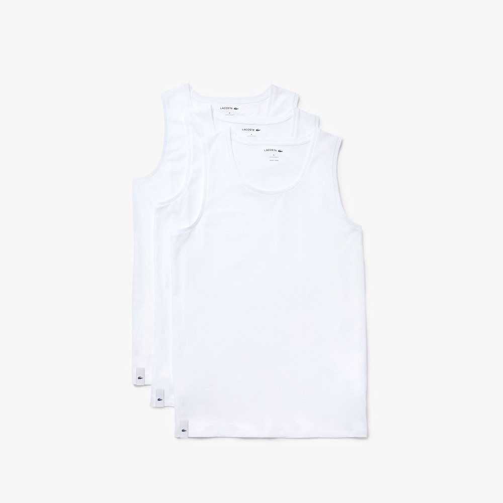 Lacoste Cotton Tank Top 3-Pack White | TCS-350179