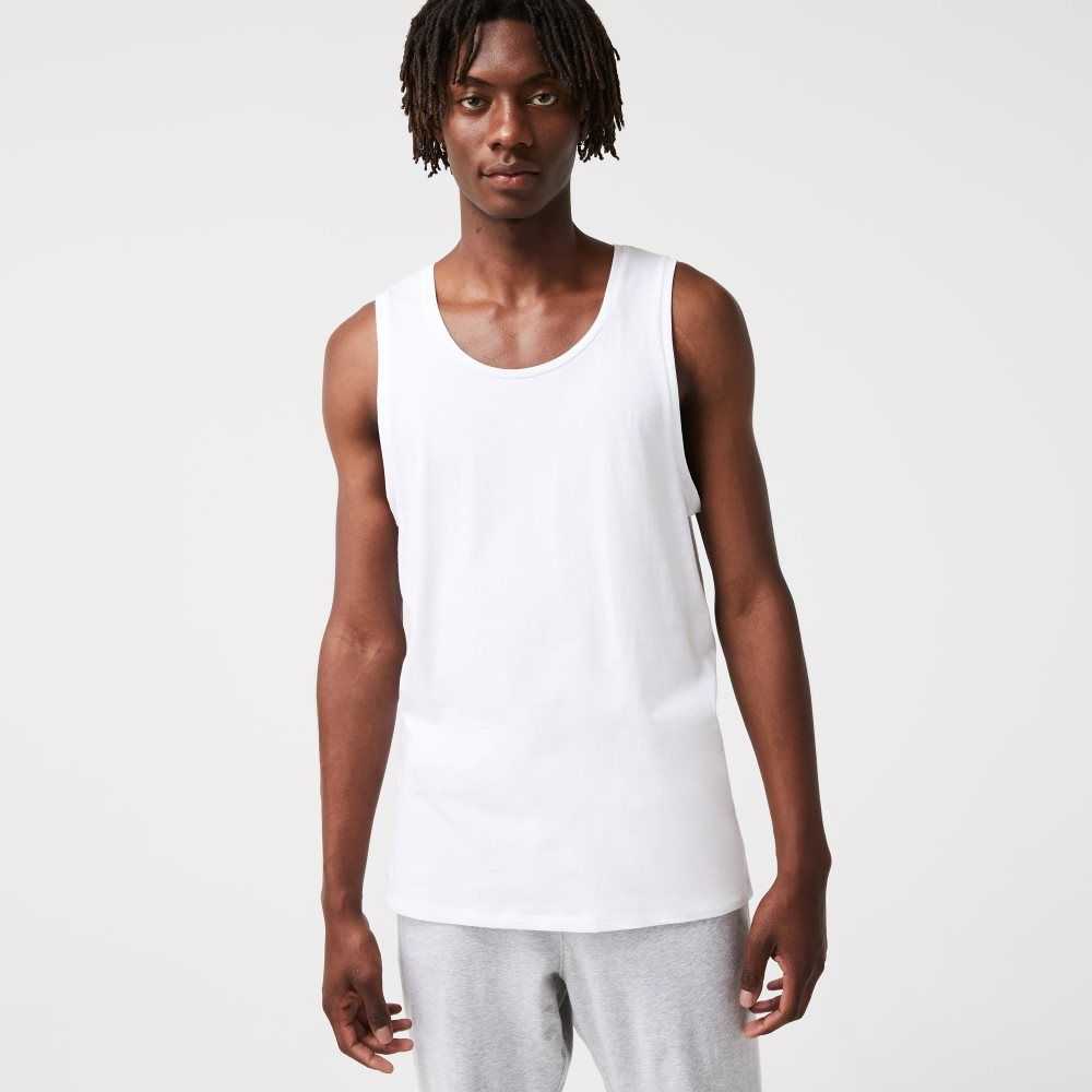 Lacoste Cotton Tank Top 3-Pack White | TCS-350179