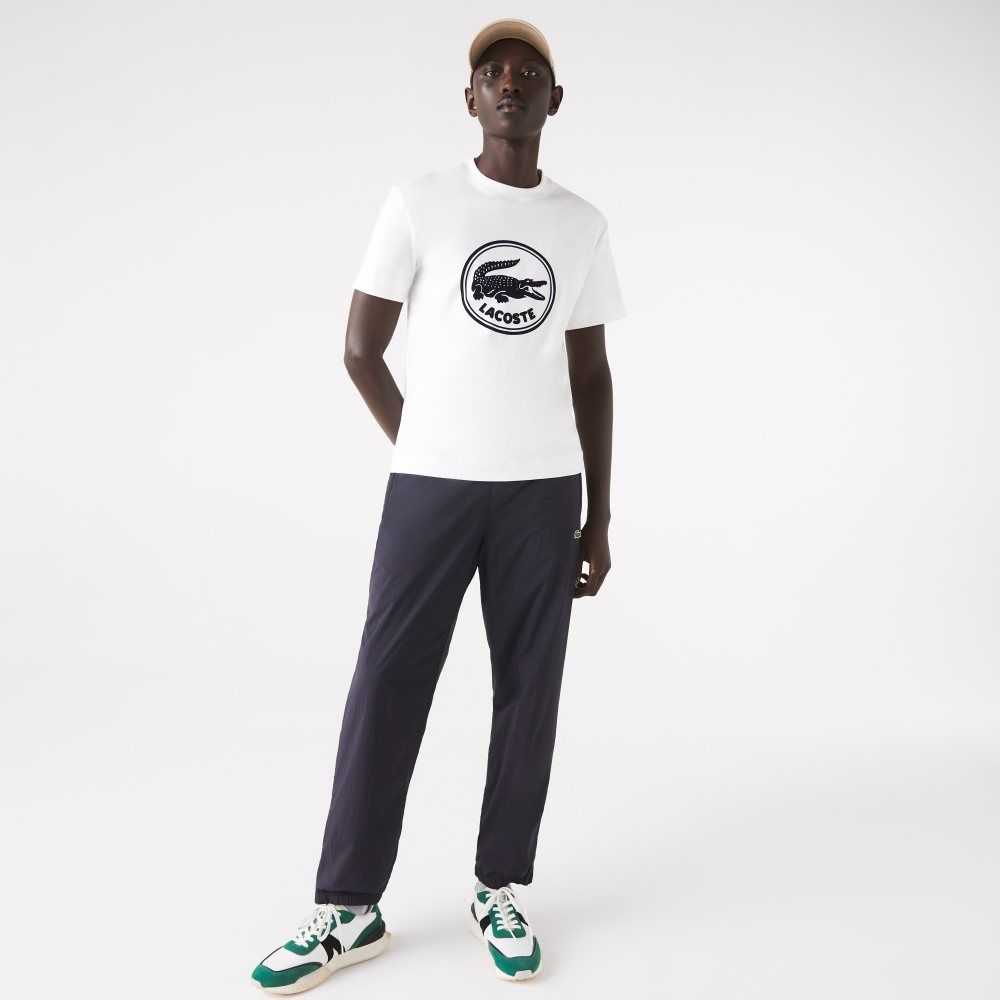 Lacoste Crew Neck 3D Printed logo Cotton T-Shirt White | SDB-725403