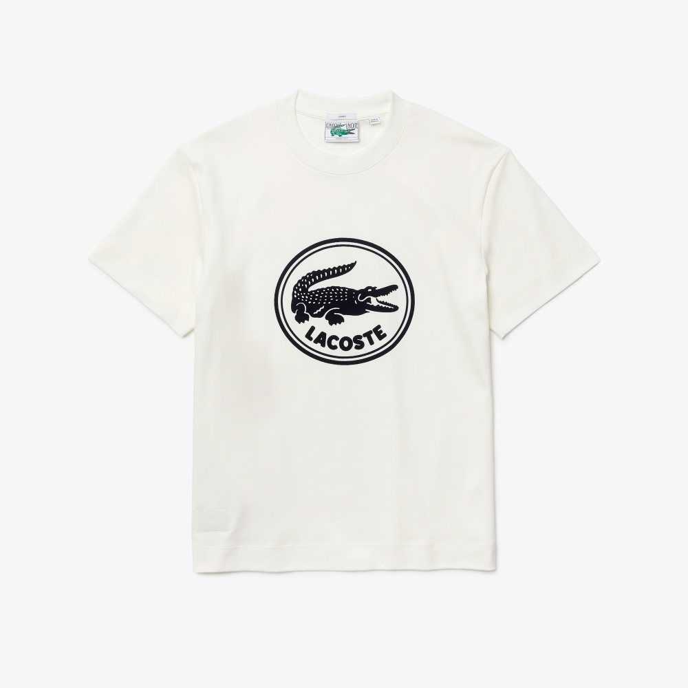 Lacoste Crew Neck 3D Printed logo Cotton T-Shirt White | SDB-725403