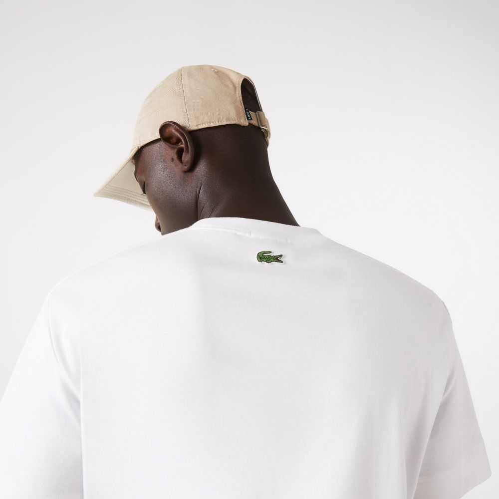 Lacoste Crew Neck 3D Printed logo Cotton T-Shirt White | SDB-725403