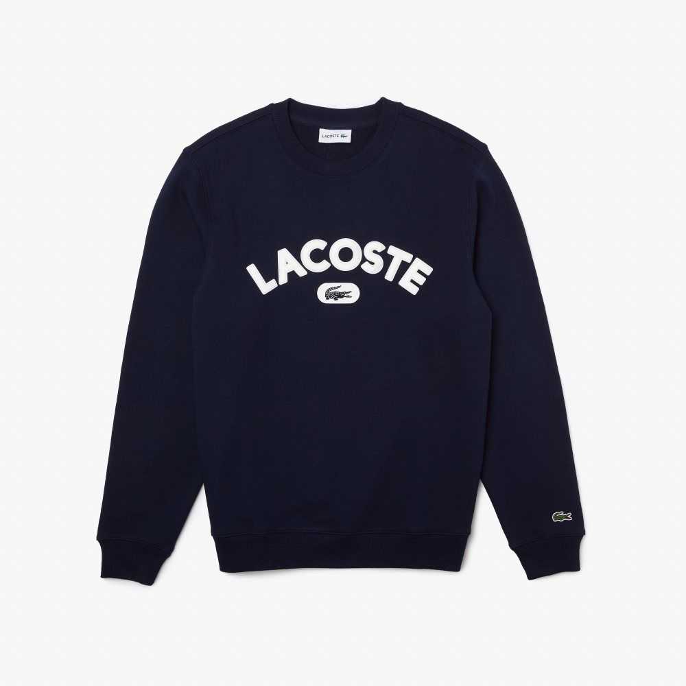 Lacoste Crew Neck Branded Terry Sweatshirt Navy Blue | MHB-859140