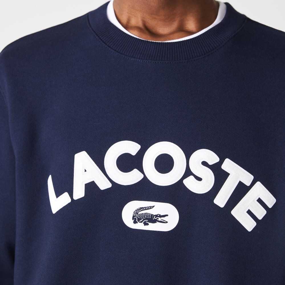 Lacoste Crew Neck Branded Terry Sweatshirt Navy Blue | MHB-859140