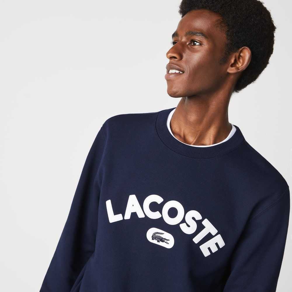 Lacoste Crew Neck Branded Terry Sweatshirt Navy Blue | MHB-859140