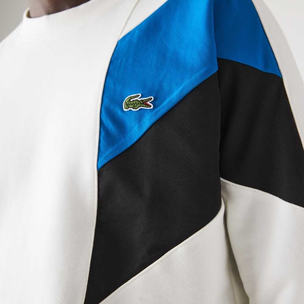 Lacoste Crew Neck Colorblock Design Cotton Fleece Sweatshirt White / Blue / Black | QRU-457132