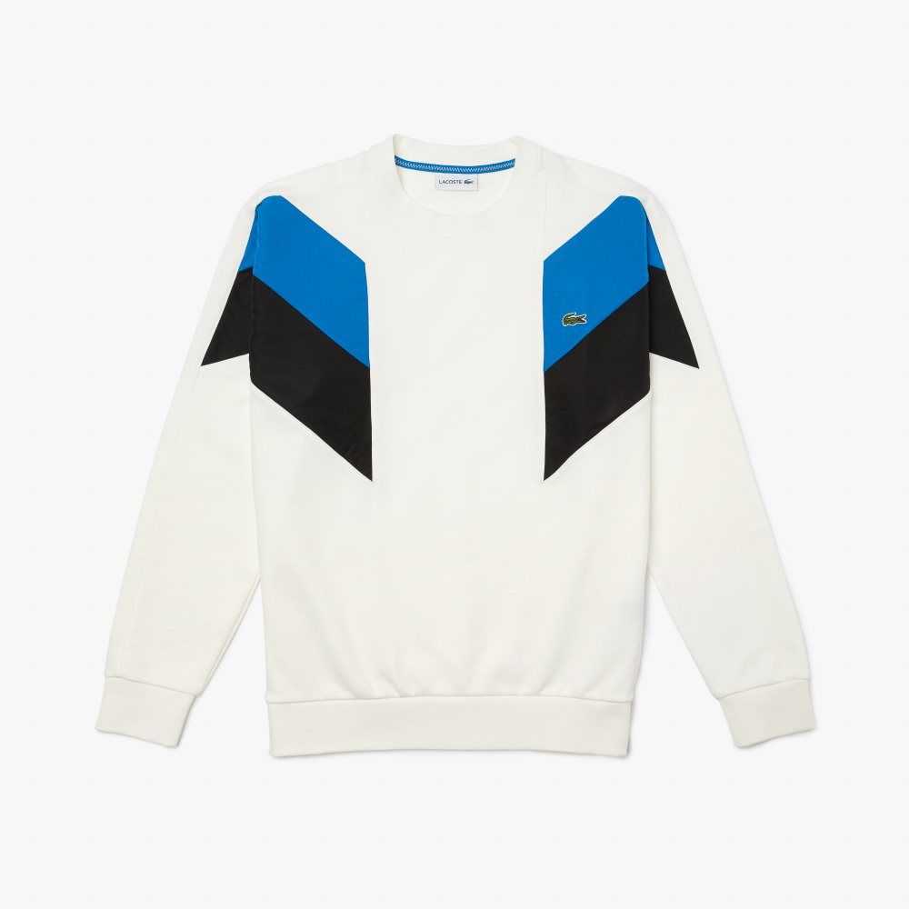 Lacoste Crew Neck Colorblock Design Cotton Fleece Sweatshirt White / Blue / Black | QRU-457132