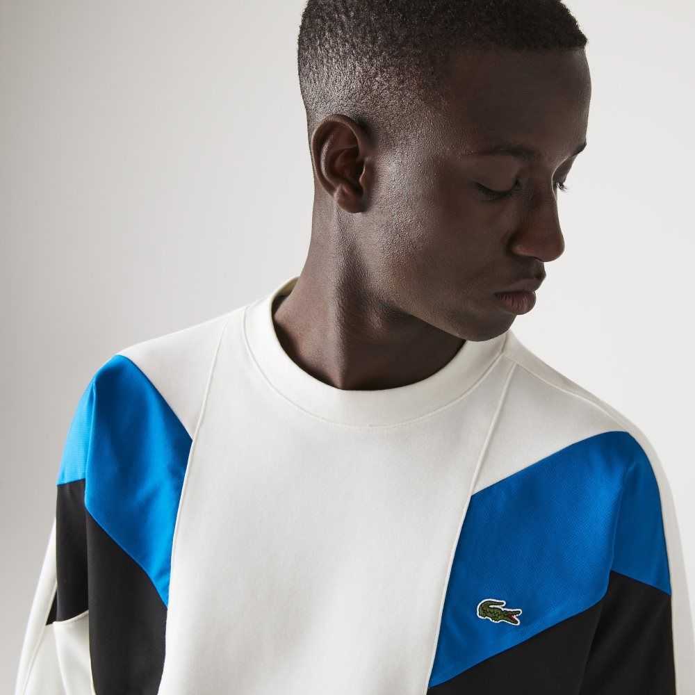 Lacoste Crew Neck Colorblock Design Cotton Fleece Sweatshirt White / Blue / Black | QRU-457132