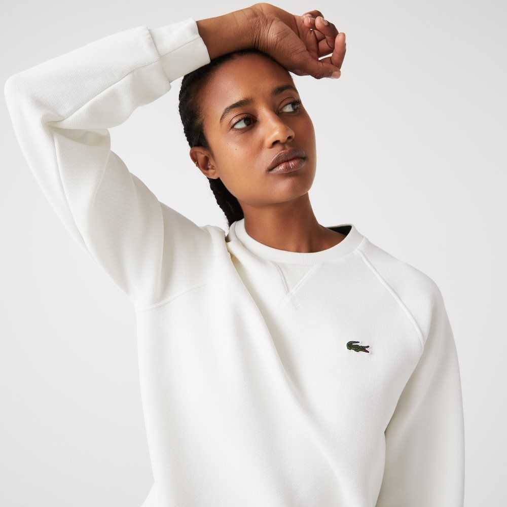 Lacoste Crew Neck Cotton Blend Sweatshirt White | NPK-472619