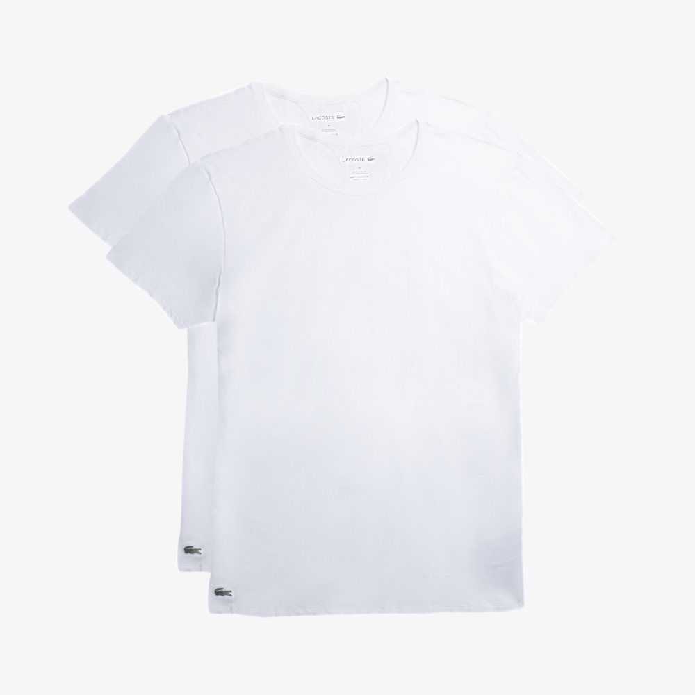 Lacoste Crew Neck Cotton Lounge T-Shirt 2-Pack White | GWV-187590