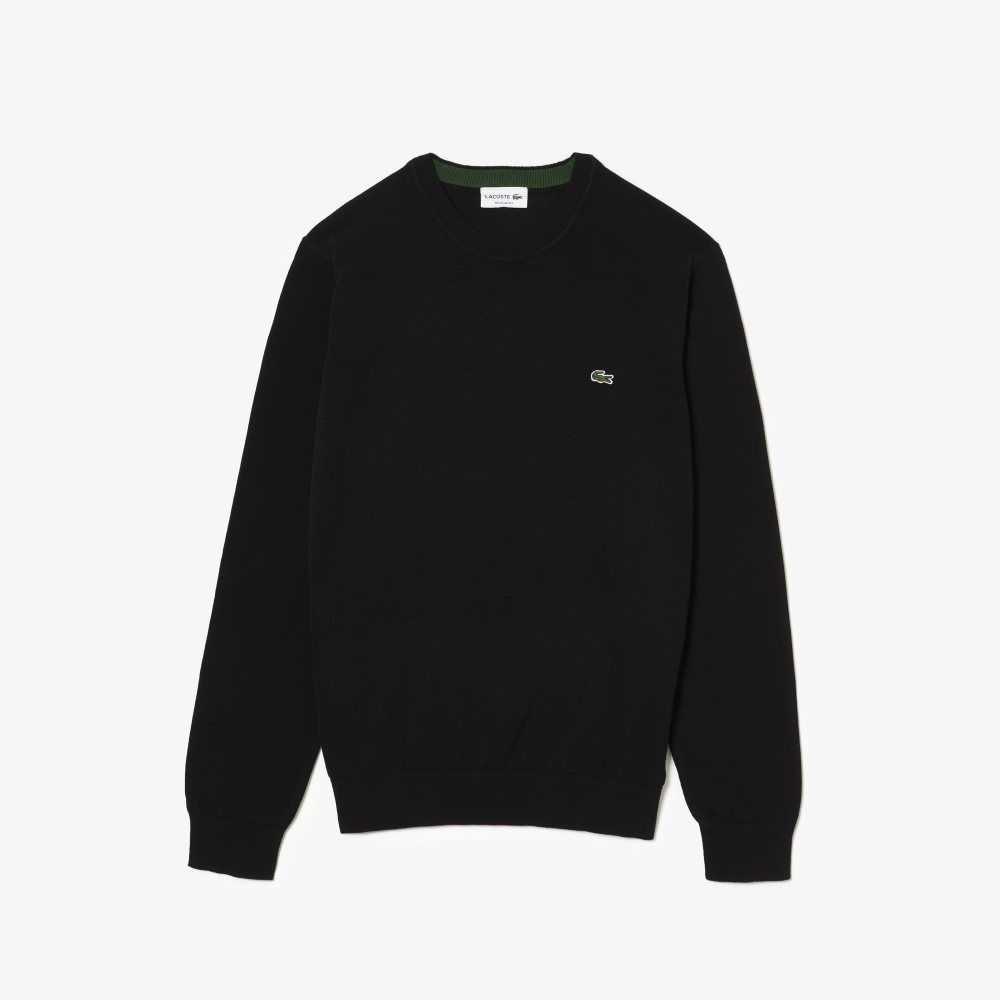 Lacoste Crew Neck Cotton Sweater Black | SYD-659210