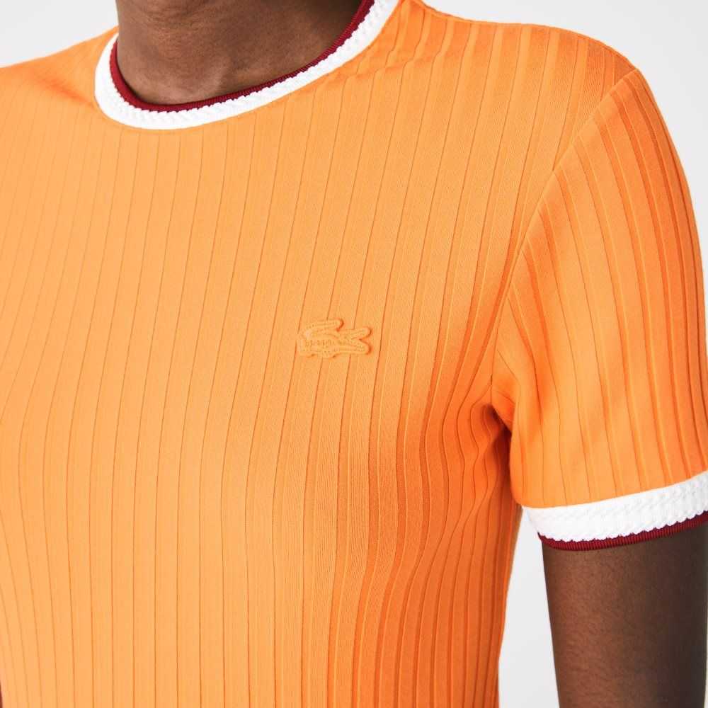 Lacoste Crew Neck Fantasy Knit T-Shirt Orange | YHV-675048