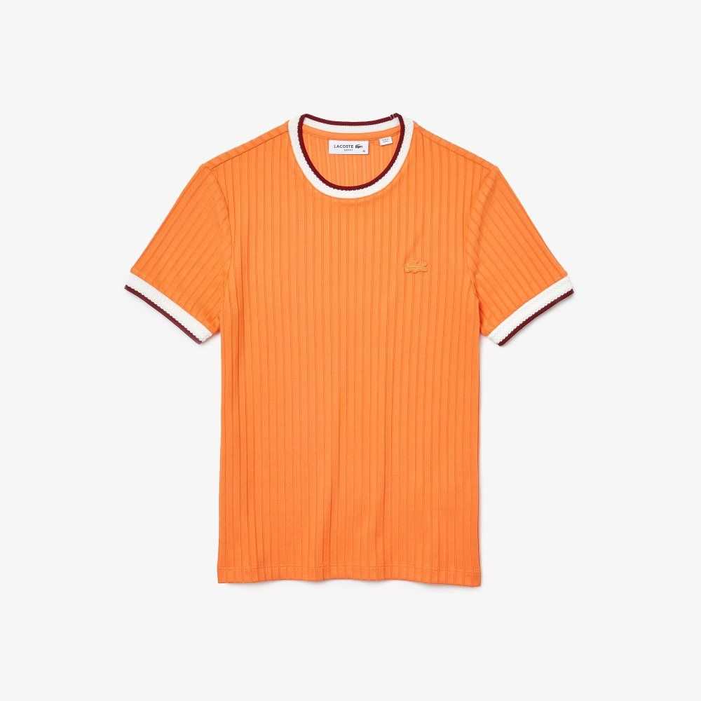 Lacoste Crew Neck Fantasy Knit T-Shirt Orange | YHV-675048