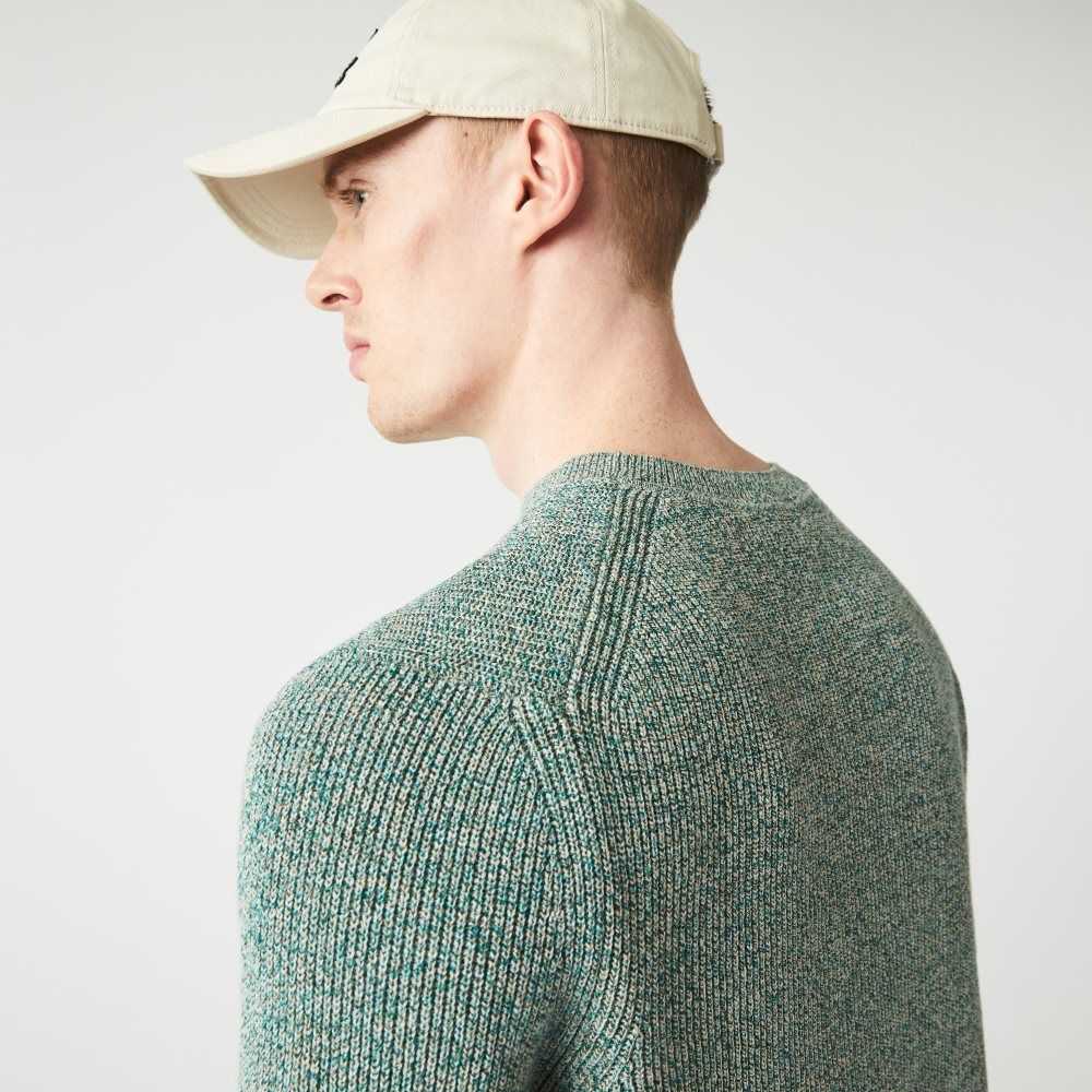 Lacoste Crew Neck Heathered Knit Sweater White / Green / Beige | LYE-368724