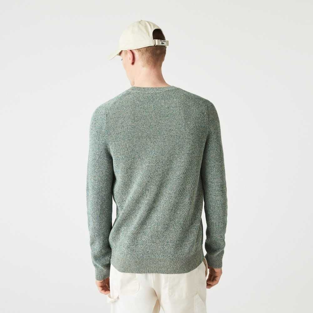 Lacoste Crew Neck Heathered Knit Sweater White / Green / Beige | LYE-368724