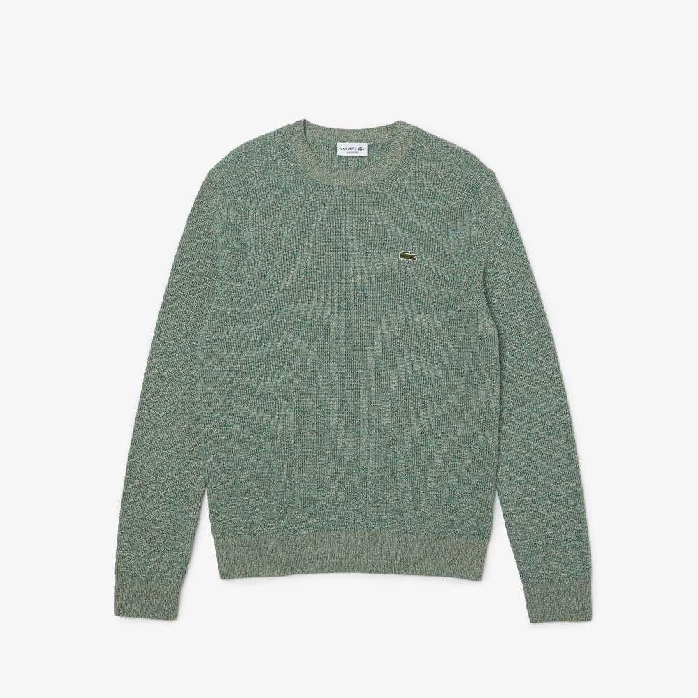 Lacoste Crew Neck Heathered Knit Sweater White / Green / Beige | LYE-368724