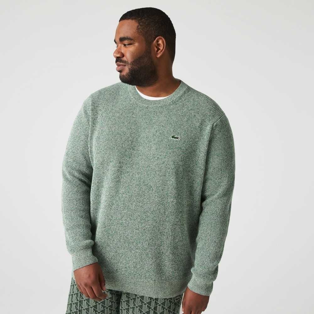 Lacoste Crew Neck Heathered Knit Sweater White / Green / Beige | LYE-368724