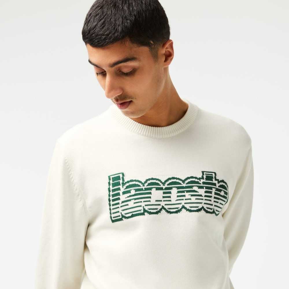 Lacoste Crew Neck Jersey Sweater White / Green | LZO-614278