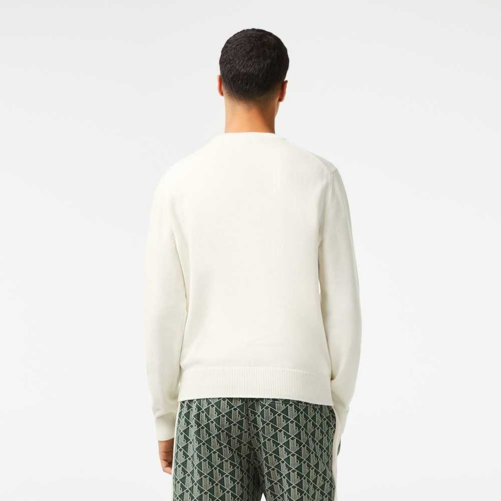 Lacoste Crew Neck Jersey Sweater White / Green | LZO-614278