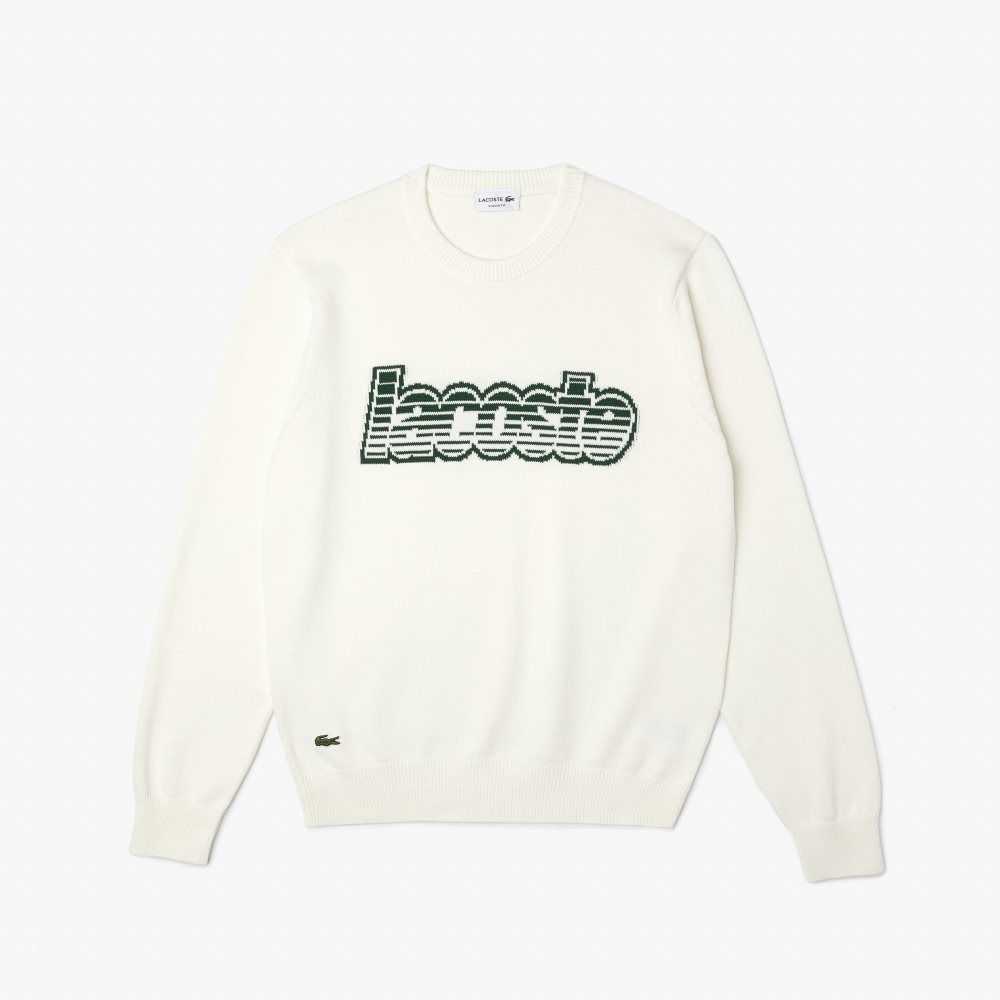 Lacoste Crew Neck Jersey Sweater White / Green | LZO-614278