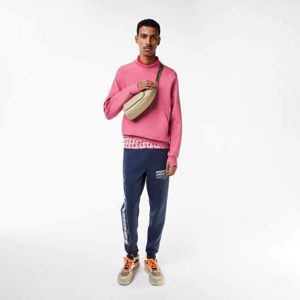 Lacoste Crew Neck Kangaroo Pocket Cotton Blend Sweatshirt Pink | JYZ-247193