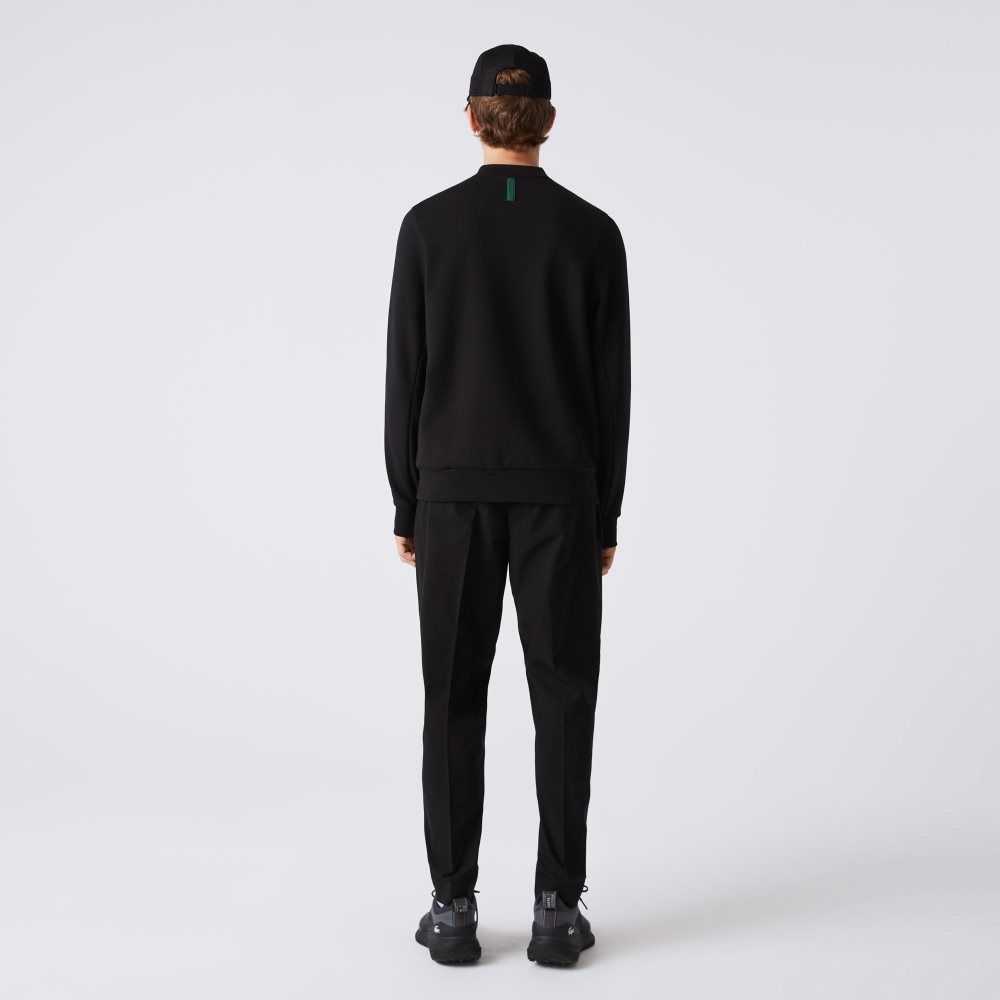 Lacoste Crew Neck Kangaroo Pocket Cotton Blend Sweatshirt Black | VCJ-185023