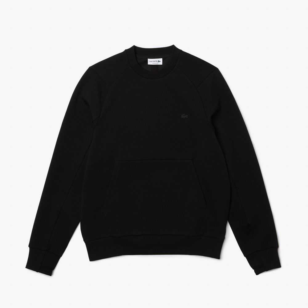 Lacoste Crew Neck Kangaroo Pocket Cotton Blend Sweatshirt Black | VCJ-185023