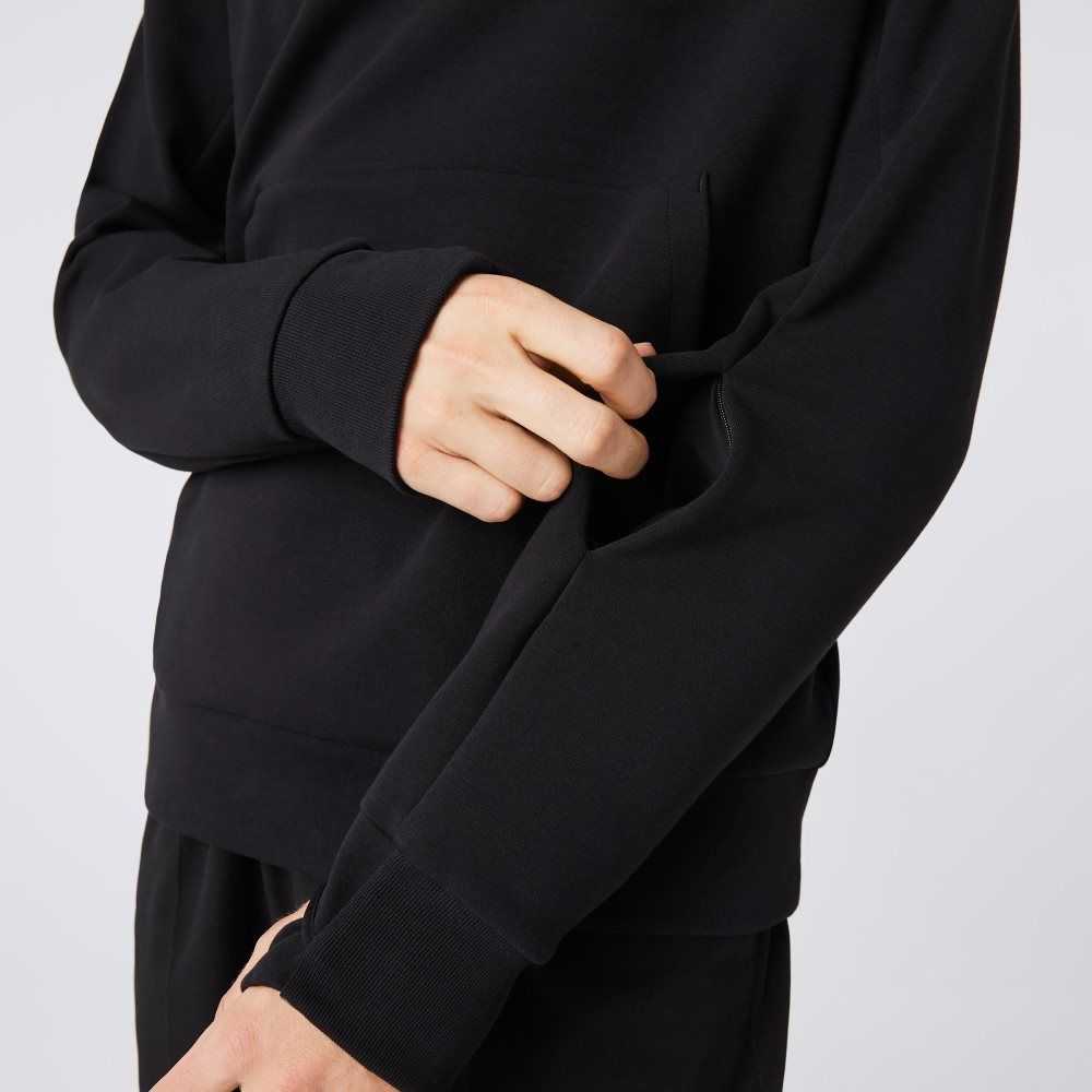 Lacoste Crew Neck Kangaroo Pocket Cotton Blend Sweatshirt Black | VCJ-185023