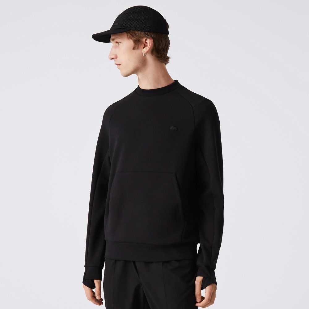 Lacoste Crew Neck Kangaroo Pocket Cotton Blend Sweatshirt Black | VCJ-185023