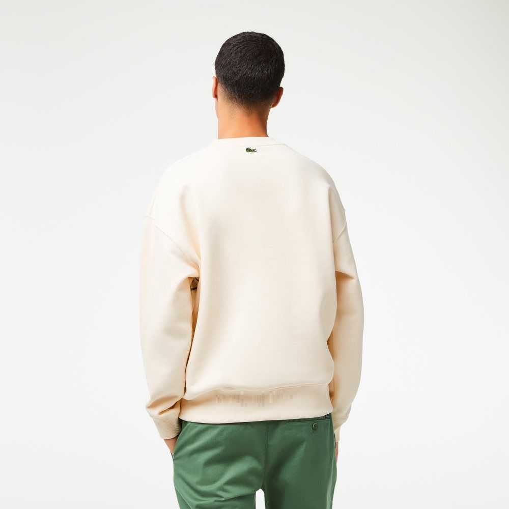 Lacoste Crew Neck Loose Fit Croc Print Sweatshirt White | CJS-276548