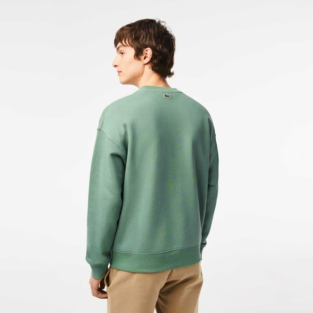 Lacoste Crew Neck Loose Fit Croc Print Sweatshirt Khaki Green | SLR-924785