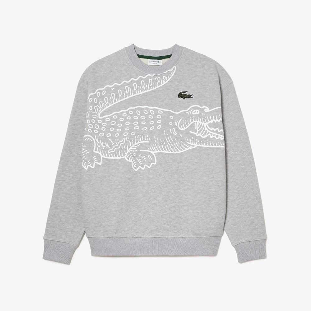 Lacoste Crew Neck Loose Fit Croc Print Sweatshirt Grey Chine | URQ-048153